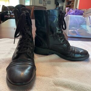 AZ Judson black zip up combat boots.